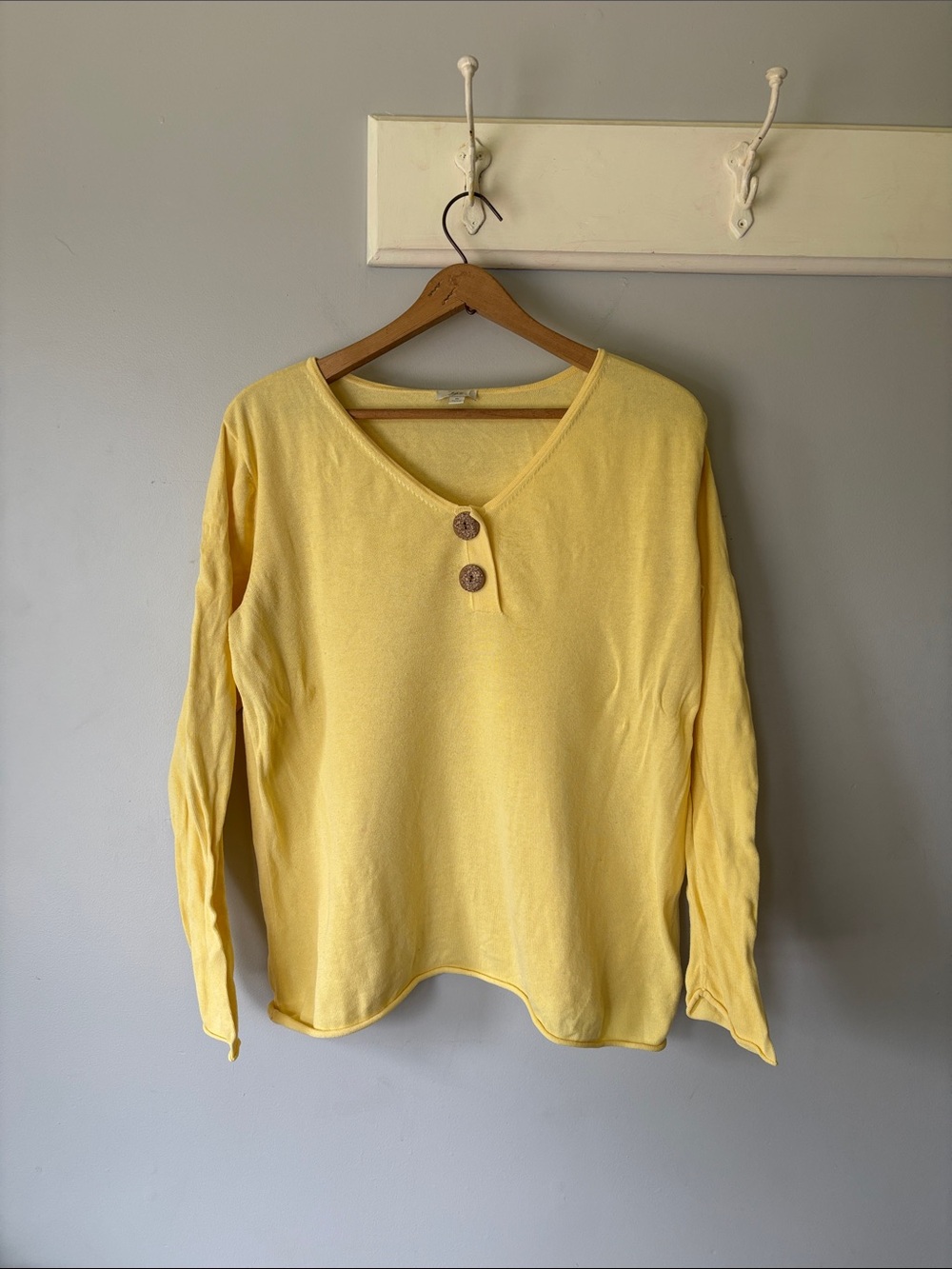 J. Jill Butter Yellow Cotton Long Sleeve Top Medium Light Layering Sweater